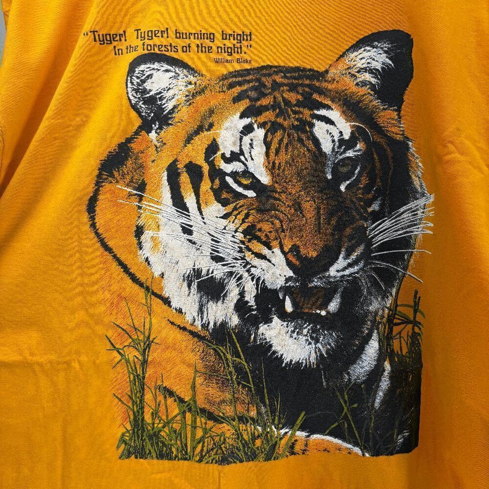 Vintage 90s Y2K Hanes William Blake Tiger Tyger Poem Graphic Shirt Mens XL Gold